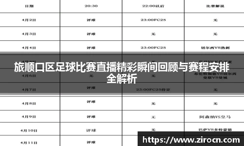 旅顺口区足球比赛直播精彩瞬间回顾与赛程安排全解析
